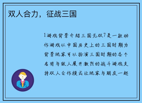 双人合力，征战三国